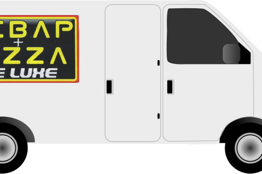 Clip Art von einem Lieferwagen mit dem Kebap + Pizza Deluxe Logo drauf